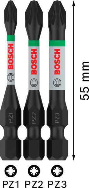 BOSCH PRO PZ Impact nastavci, PZ1, PZ2, PZ3, 55 mm, 3 kom. - Umetak uvrtača PRO PZ Impact Set (2608521U57) Madras doo Beograd Madras doo Beograd