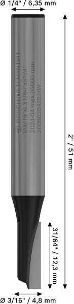 BOSCH PRO ravno glodalo, dva žleba, Ø 1/16″ x L 31/64″, prihvat 1/4″ - Glodalo za žljebove 6,35x4,8x51 (2608628428) Madras doo Beograd Madras doo Beograd