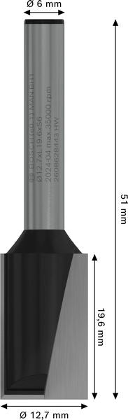 BOSCH PRO ravno glodalo, dva žleba, Ø 12,7×L 19,6, prihvat 6 mm - Glodalo za žljebove 6x12,7x51 (2608628443) Madras doo Beograd Madras doo Beograd