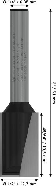 BOSCH PRO ravno glodalo, dva žleba, Ø 1/2×L 49/64", prihvat 1/4" - Glodalo za žljebove 6,35x12,7x51 (2608628413) Madras doo Beograd Madras doo Beograd