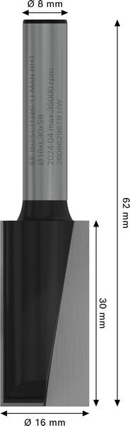 BOSCH PRO ravno glodalo, dva žleba, Ø 16×L 30, prihvat 8 mm - Glodalo za poluok. kanale Straight Bit (2608629679) Madras doo Beograd Madras doo Beograd