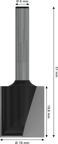 BOSCH PRO ravno glodalo, dva žleba, Ø 19×L 19,6, prihvat 6 mm - Glodalo za žljebove 6x19x51 (2608628444) Madras doo Beograd Madras doo Beograd