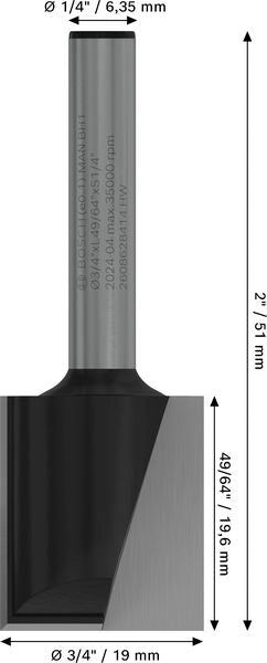 BOSCH PRO ravno glodalo, dva žleba, Ø 3/4×L 49/64", prihvat 1/4" - Glodalo za žljebove 6,35x19x51 (2608628414) Madras doo Beograd Madras doo Beograd