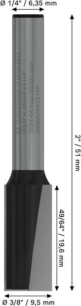 BOSCH PRO ravno glodalo, dva žleba, Ø 3/8×L 49/64", prihvat 1/4" - Glodalo za žljebove 6,35x9,5x51 (2608628412) Madras doo Beograd Madras doo Beograd
