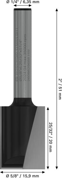 BOSCH PRO ravno glodalo, dva žleba, Ø 5/8×L 49/64", prihvat 1/4" - Glodalo za poluok. kanale Straight Bit (2608629688) Madras doo Beograd Madras doo Beograd