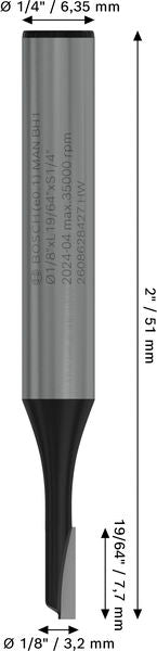 BOSCH PRO ravno glodalo, jedan žleb, Ø 1/8″ x L 19/64″, prihvat 1/4″ - Glodalo za žljebove 6,35x3,2x51 (2608628427) Madras doo Beograd Madras doo Beograd