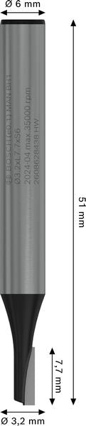 BOSCH PRO ravno glodalo, jedan žleb, Ø 3,2×L 7,7, prihvat 6 mm - Glodalo za žljebove 6x3,2x51 (2608628438) Madras doo Beograd Madras doo Beograd