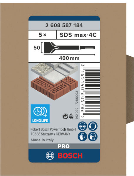 BOSCH PRO SDS max-4C pljosnato dleto, 50×400 mm, 5 kom. - SDS max lopatasto dleto (2608587184) Power Tools BOSCH Madras doo Beograd
