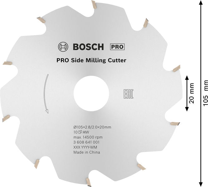 BOSCH PRO Side sekač za glodanje, 105×20×2,8 mm, 10 zubaca - Glodalica za proreze 105x20-10 (3608641001) Madras doo Beograd Madras doo Beograd