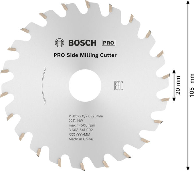 BOSCH PRO Side sekač za glodanje, 105×20×2,8 mm, 22 zubaca - Glodalica za proreze 105x20-22 (3608641002) Madras doo Beograd Madras doo Beograd