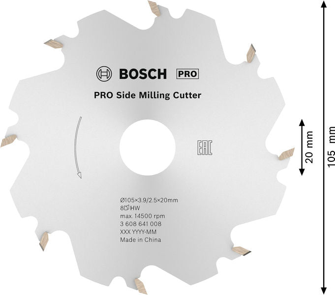 BOSCH PRO Side sekač za glodanje, 105×20×4 mm, 8 zubaca - Glodalica za proreze 105x20-8 (3608641008) Madras doo Beograd Madras doo Beograd