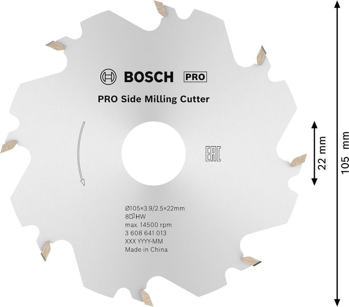 BOSCH PRO Side sekač za glodanje, 105×22×4 mm, 8 zubaca - Glodalica za proreze 105x20-8 (3608641013) Madras doo Beograd Madras doo Beograd