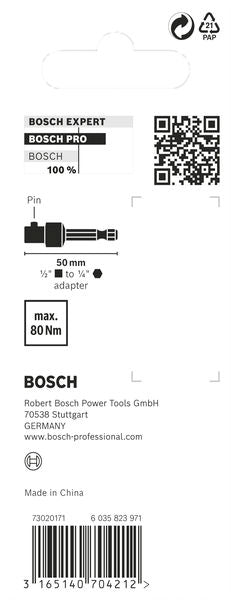BOSCH PRO Socket Adapter sa vezom iglom, 1/2", 50 mm - Adapter 1/4'' HEX (2608551107) Madras doo Beograd Madras doo Beograd