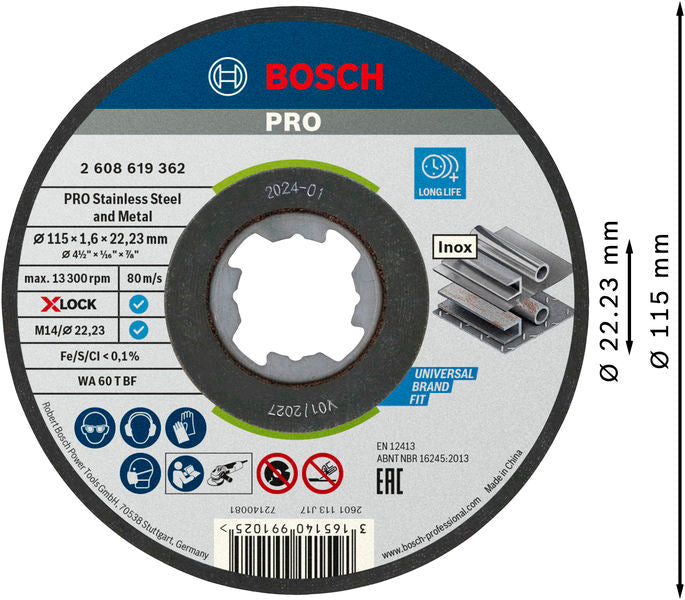 BOSCH PRO Stainless Steel and Metal lepljena rezna ploča, 115×1,6×22,23 mm, X-Lock, ravna - (2608619362) Madras doo Beograd Madras doo Beograd