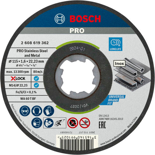 BOSCH PRO Stainless Steel and Metal lepljena rezna ploča, 115×1,6×22,23 mm, X-Lock, ravna - (2608619362) Madras doo Beograd Madras doo Beograd
