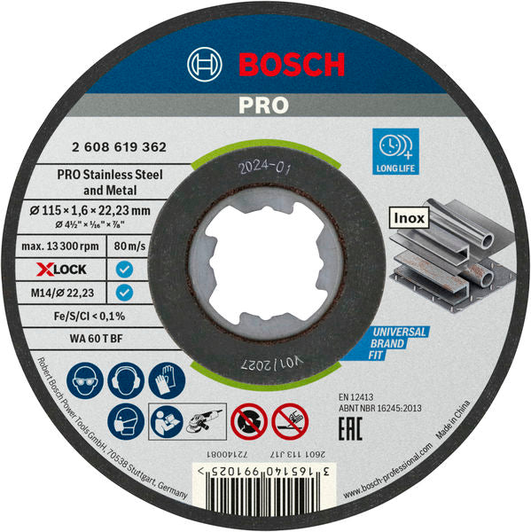 BOSCH PRO Stainless Steel and Metal lepljena rezna ploča, 115×1,6×22,23 mm, X-Lock, ravna - (2608619362) Madras doo Beograd Madras doo Beograd