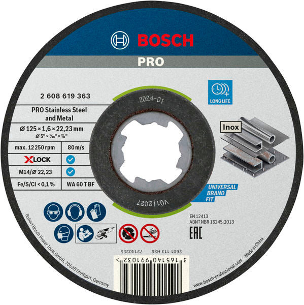 BOSCH PRO Stainless Steel and Metal lepljena rezna ploča, 125×1,6×22,23 mm, X-Lock, ravna - (2608619363) Madras doo Beograd Madras doo Beograd