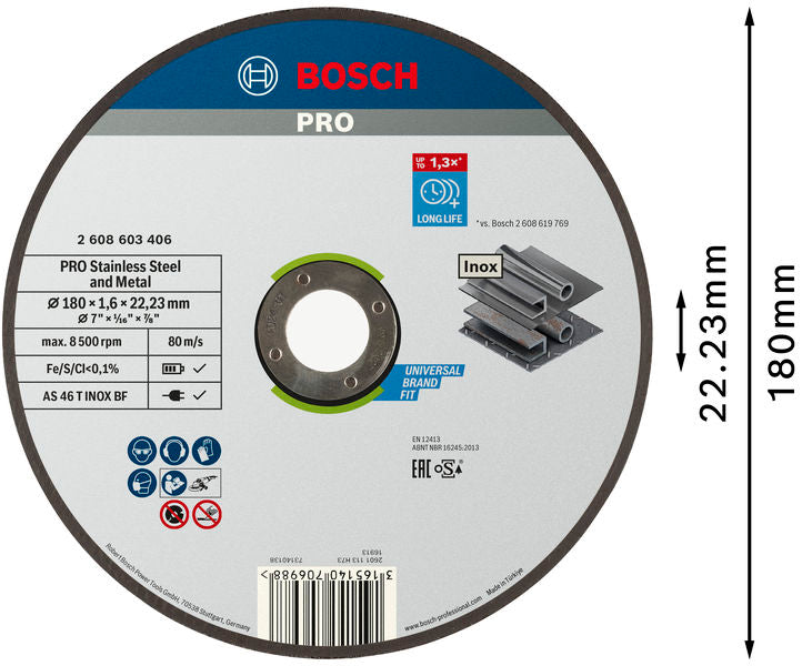 BOSCH PRO Stainless Steel and Metal lepljena rezna ploča, 180×1,6×22,23 mm, ravna, oSa - Br.disk,Expertforinox180x1,6x22.23mm,rav (2608603406) Madras doo Beograd Madras doo Beograd