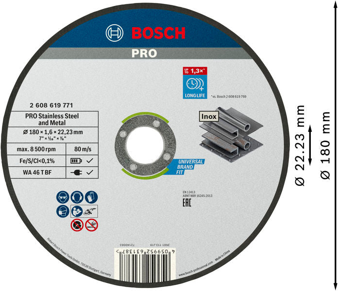 BOSCH PRO Stainless Steel and Metal lepljena rezna ploča, 180×1,6×22,23 mm, ravna - Rezna ploča ravna 180x1,6 mm SfInox (2608619771) Madras doo Beograd Madras doo Beograd