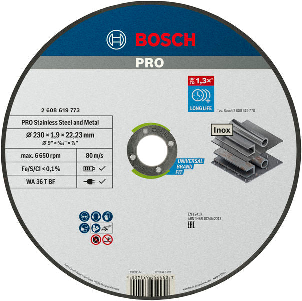 BOSCH PRO Stainless Steel and Metal lepljena rezna ploča, 230×1,9×22,23 mm, ravna - Rezna ploča ravna 230x1,9 mm SfInox (2608619773) Madras doo Beograd Madras doo Beograd