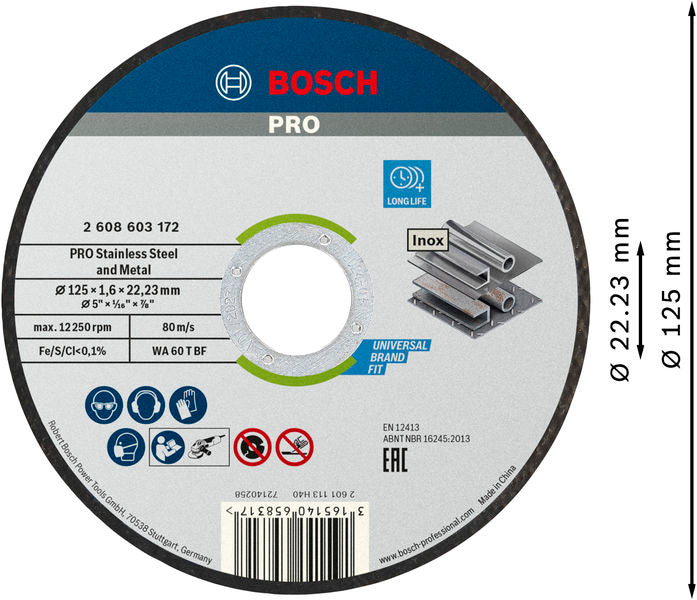 BOSCH PRO Stainless Steel and Metal rezna ploča, 125×1,6×22,23 mm - (2608619050) Madras doo Beograd Madras doo Beograd