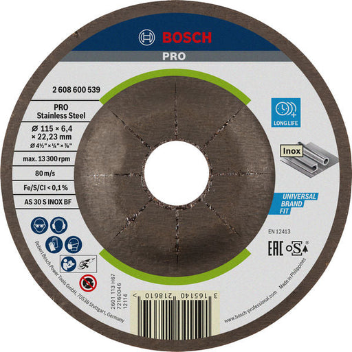 BOSCH PRO Stainless Steel brusni disk, 115×6×22,23 mm - Brus.ploča ispupčena AS30S INOX BF,115x6 (2608600539) Power Tools BOSCH Madras doo Beograd