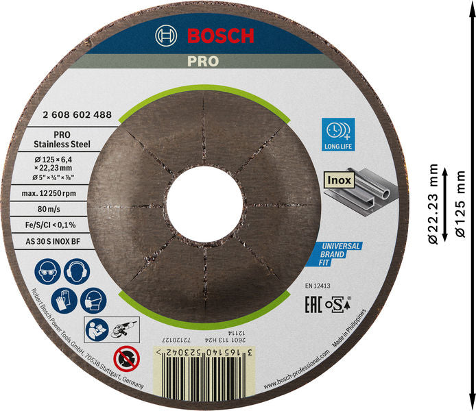 BOSCH PRO Stainless Steel brusni disk, 125×6×22,23 mm - Brusna ploča AS 30 S INOX BF,125x6,0mm (2608602488) Power Tools BOSCH Madras doo Beograd