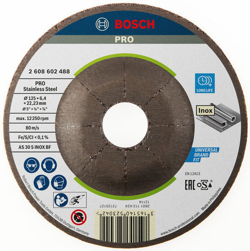 BOSCH PRO Stainless Steel brusni disk, 125×6×22,23 mm - Brusna ploča AS 30 S INOX BF,125x6,0mm (2608602488) Power Tools BOSCH Madras doo Beograd