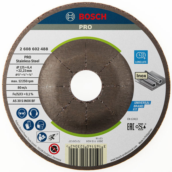 BOSCH PRO Stainless Steel brusni disk, 125×6×22,23 mm - Brusna ploča AS 30 S INOX BF,125x6,0mm (2608602488) Power Tools BOSCH Madras doo Beograd