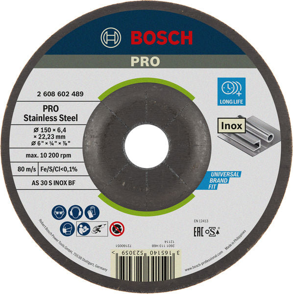 BOSCH PRO Stainless Steel brusni disk, 150×6×22,23 mm - Brusna ploča AS 30 S INOX BF,P150x6,0mm (2608602489) Power Tools BOSCH Madras doo Beograd