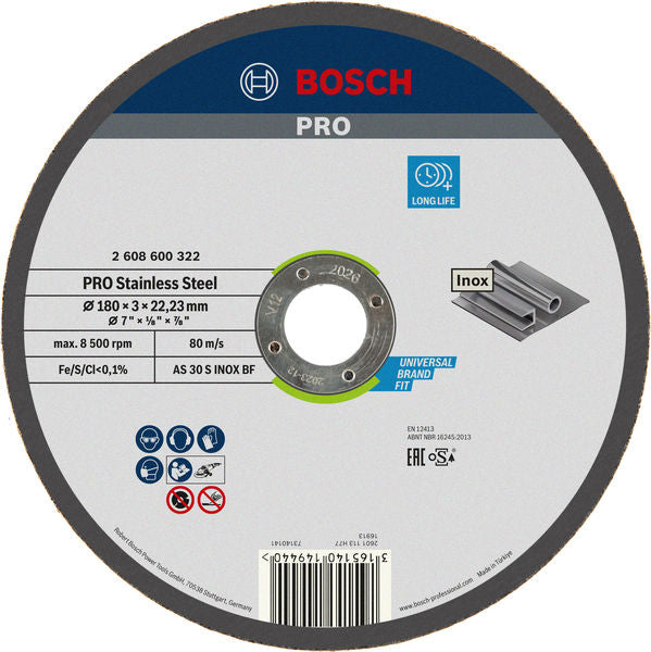 BOSCH PRO Stainless Steel rezna ploča, 180×3×22,23 mm - Rez.ploča ravna AS 30 S INOX BF,180,3 (2608600322) Madras doo Beograd Madras doo Beograd