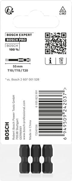 BOSCH PRO T Impact nastavci, T10, T15, T20, 55 mm, 3 kom. - Umetak uvrtača PRO T Impact Set (2608521U54) Madras doo Beograd Madras doo Beograd