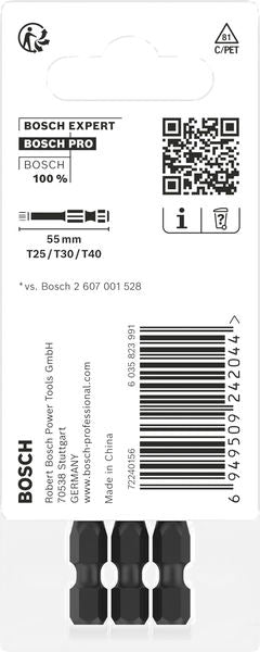 BOSCH PRO T Impact nastavci, T25, T30, T40, 55 mm, 3 kom. - Umetak uvrtača PRO T Impact Set (2608521U55) Madras doo Beograd Madras doo Beograd