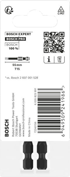 BOSCH PRO Torx Impact nastavak, T15, 55 mm, 2 kom. - Umetak uvrtača PRO T15 Impact (2608522529) Madras doo Beograd Madras doo Beograd