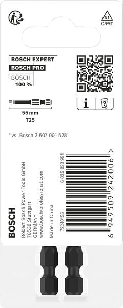 BOSCH PRO Torx Impact nastavak, T25, 55 mm, 2 kom. - Umetak uvrtača PRO T25 Impact (2608522531) Madras doo Beograd Madras doo Beograd