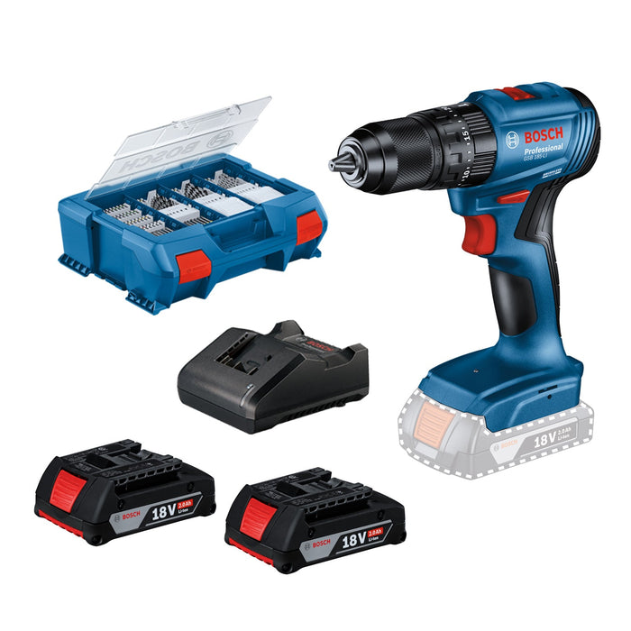 BOSCH Profesionalni set: Akumulatorska vibraciona bušilica/odvrtač GSB 185-LI + 2 x 2,0 Ah akumulatora + set pribora od 82 kom. u koferu - (0615990N2P) Madras doo Beograd Madras doo Beograd