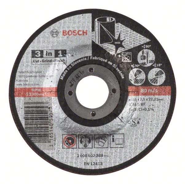 Bosch rezna ploča 3 u 1 A 46 S BF, 115 mm, 2,5 mm - 2608602388 Pribor BOSCH BOSCH-2608602388 Madras doo Beograd