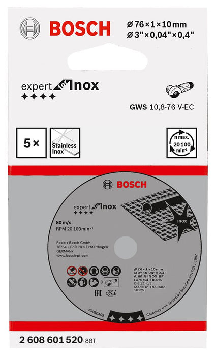 Bosch rezna ploča Expert for Inox 76x1x10 mm za GWS 12V-76 pakovanje od 5 komada - 2608601520 Rezna ploča za inox BOSCH Madras doo Beograd