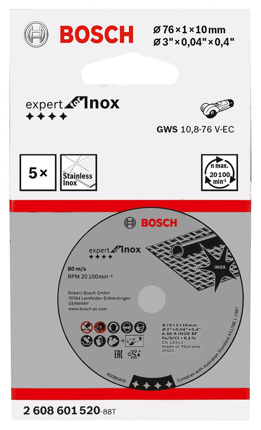 Bosch rezna ploča Expert for Inox 76x1x10 mm za GWS 12V-76 pakovanje od 5 komada - 2608601520 Rezna ploča za inox BOSCH Madras doo Beograd