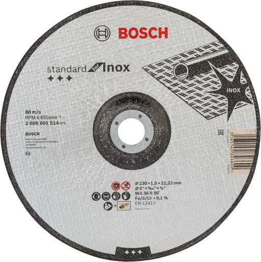 Bosch rezna ploča ispupčena Standard for Inox WA 36 R BF, 230 mm, 22,23 mm, 1,9 mm - 2608601514 Pribor BOSCH Madras doo Beograd