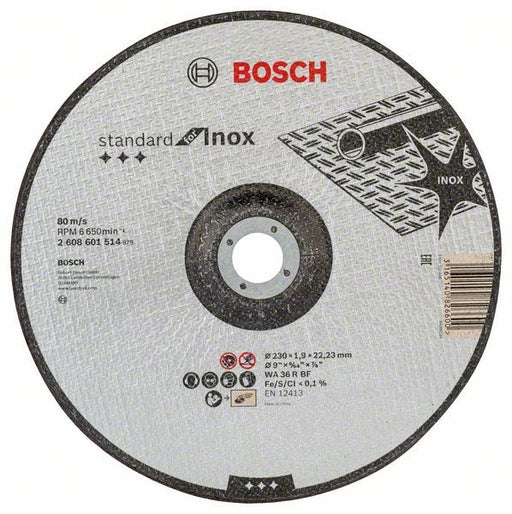 Bosch rezna ploča ispupčena Standard for Inox WA 36 R BF, 230 mm, 22,23 mm, 1,9 mm - 2608601514 Pribor BOSCH Madras doo Beograd