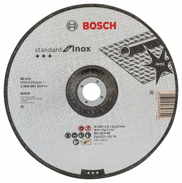 Bosch rezna ploča ispupčena Standard for Inox WA 36 R BF, 230 mm, 22,23 mm, 1,9 mm - 2608601514 Pribor BOSCH Madras doo Beograd