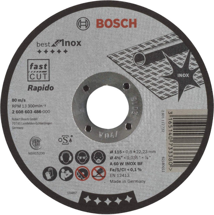 Bosch rezna ploča ravna Best for Inox - Rapido A 60 W INOX BF, 115 mm, 0,8 mm - 2608603486 Rezna ploča za inox BOSCH BOSCH-2608603486 Madras doo Beograd