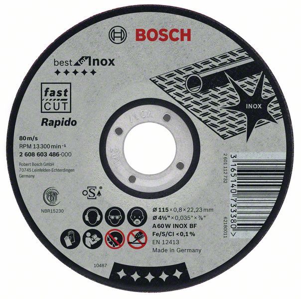 Bosch rezna ploča ravna Best for Inox - Rapido A 60 W INOX BF, 115 mm, 0,8 mm - 2608603486 Rezna ploča za inox BOSCH BOSCH-2608603486 Madras doo Beograd