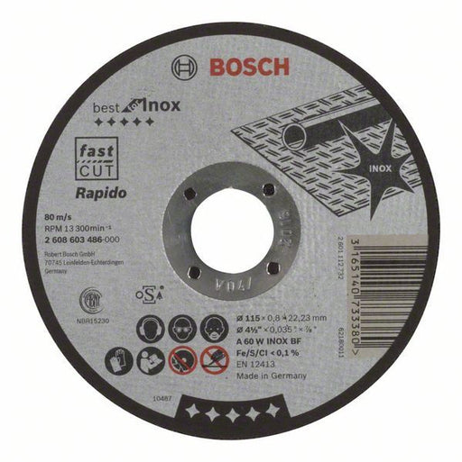 Bosch rezna ploča ravna Best for Inox - Rapido A 60 W INOX BF, 115 mm, 0,8 mm - 2608603486 Rezna ploča za inox BOSCH BOSCH-2608603486 Madras doo Beograd