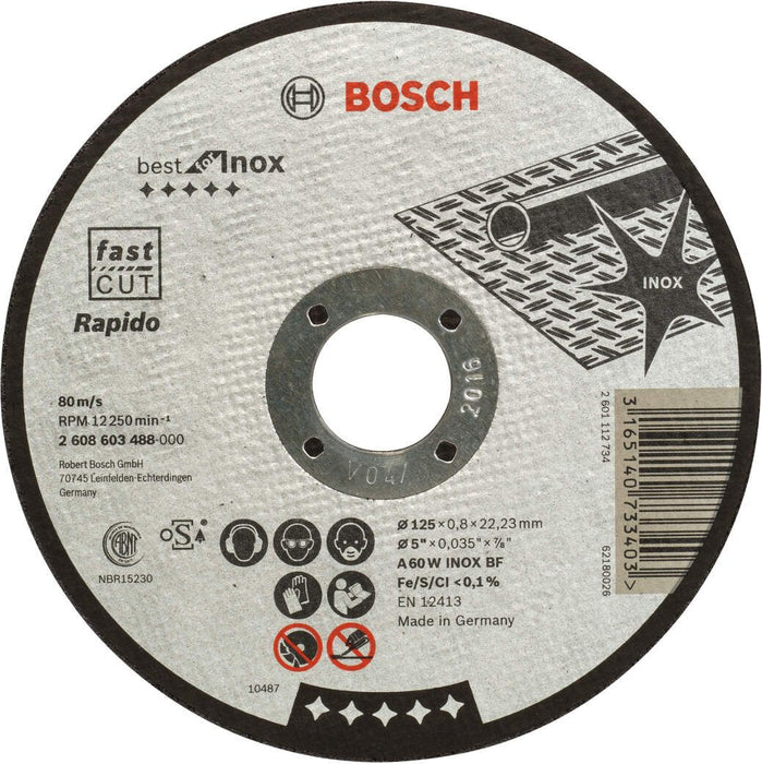 Bosch rezna ploča ravna Best for Inox - Rapido A 60 W INOX BF, 125 mm, 0,8 mm - 2608603488 Rezna ploča za inox BOSCH BOSCH-2608603488 Madras doo Beograd