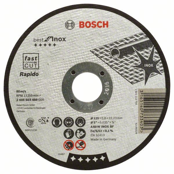 Bosch rezna ploča ravna Best for Inox - Rapido A 60 W INOX BF, 125 mm, 0,8 mm - 2608603488 Rezna ploča za inox BOSCH BOSCH-2608603488 Madras doo Beograd