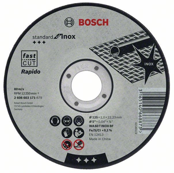 Bosch rezna ploča ravna Standard for Inox - Rapido WA 60 T BF, 115 mm, 22,23 mm, 1,0 mm - 2608603169 Pribor BOSCH BOSCH-2608603169 Madras doo Beograd