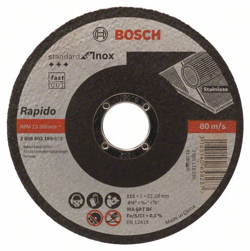 Bosch rezna ploča ravna Standard for Inox - Rapido WA 60 T BF, 115 mm, 22,23 mm, 1,0 mm - 2608603169 Pribor BOSCH BOSCH-2608603169 Madras doo Beograd