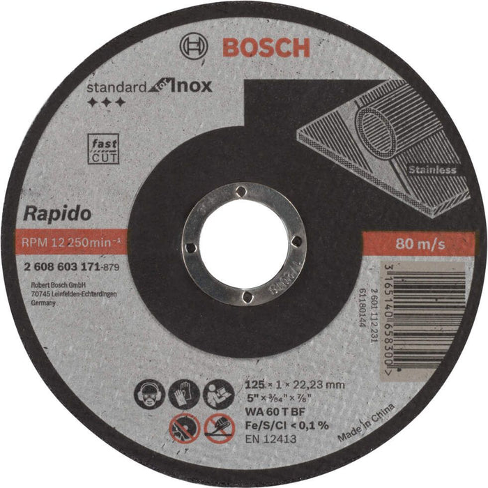 Bosch rezna ploča ravna Standard for Inox - Rapido WA 60 T BF, 125 mm, 22,23 mm, 1,0 mm - 2608603171 Pribor BOSCH BOSCH-2608603171 Madras doo Beograd